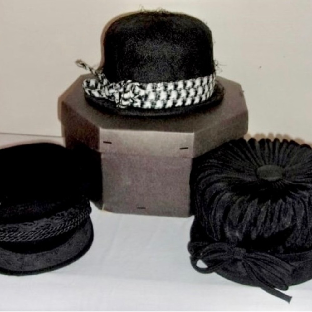 THREE Different 1940’s Ladies HIGH Fashion-Black STUNNING Hats!